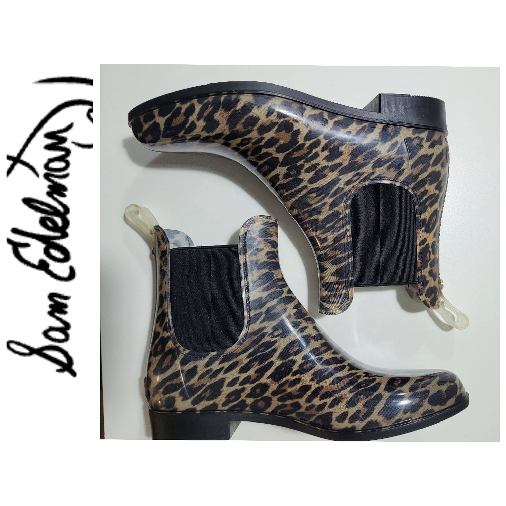 NWOB - Sam Edelman Tinsley Shiny Leopard Print, Chelsea Waterproof Rain Boot